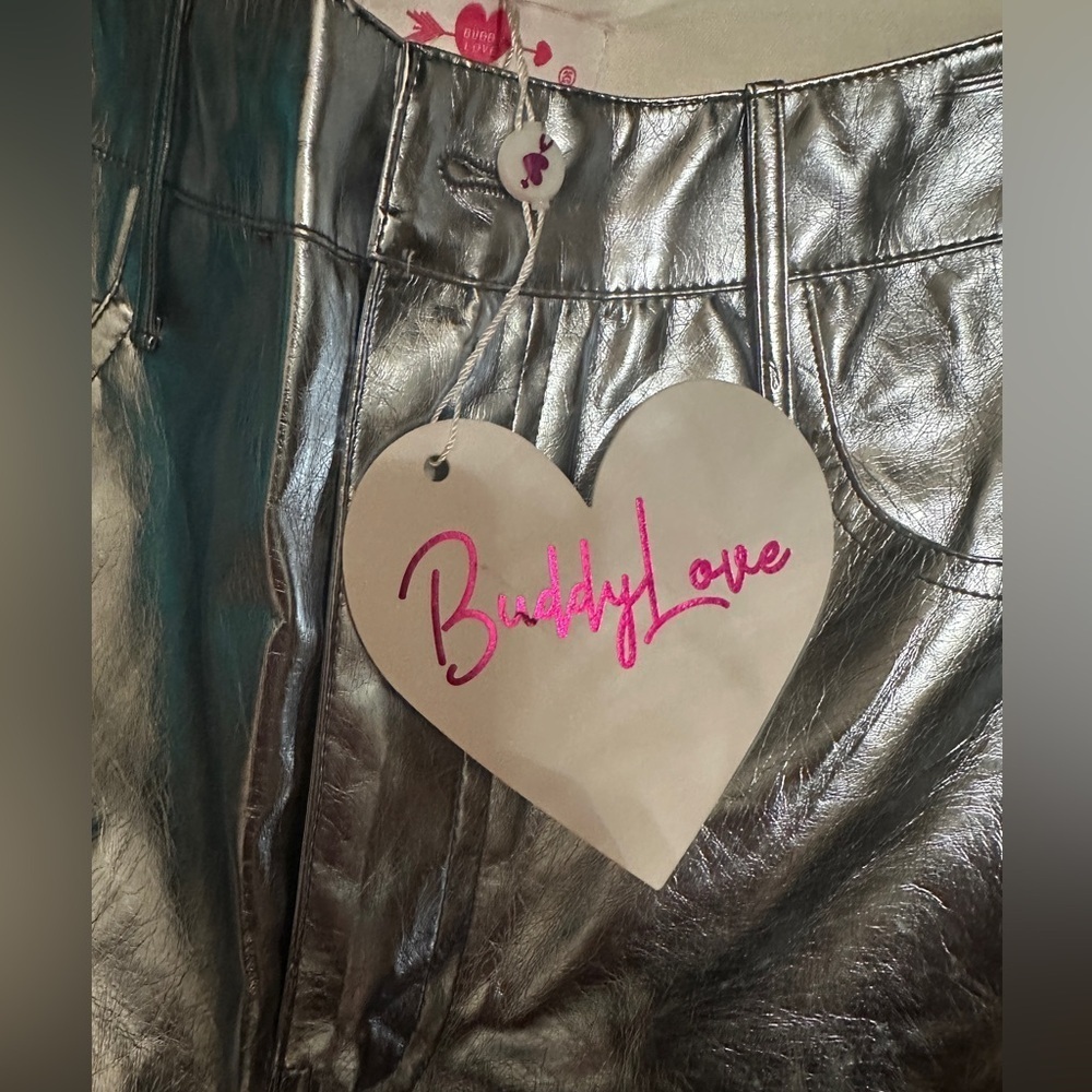 Buddy Love Travolta High Rise Metallic Silver Pants Size 25 - Picture 7 of 9